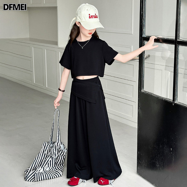 DFMEI 女童夏裝運動套裝兒童時髦短袖t恤超好看夏季兩件套