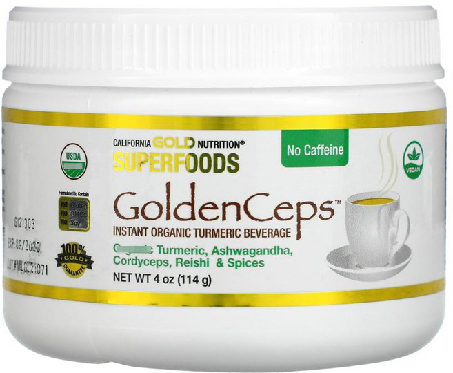 California Gold Nutrition 슈퍼 푸드 - GoldenCeps 아답토젠이 함유된 유기농 강황 114g 1팩, 1개