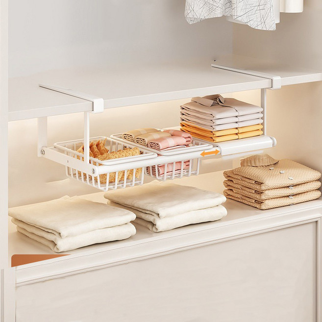 [SMTONE] 무타공 옷장 선반 내복 속옷 수납함 양말 바구니 신축형 40cm-70cm 슬라이딩선반 정리함 옷정리 주방 베란다 수납, 옵션E