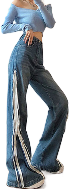 셀럽당 여자 청바지 양옆 지퍼 와이드 와이드 스트레이트 드래그 부츠컷 팬츠