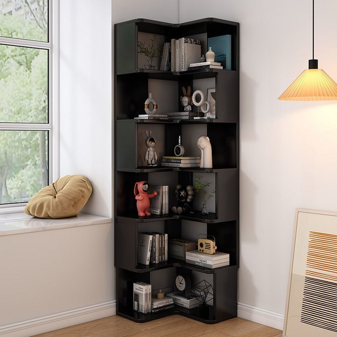 거실 서재 사무실용 원목 수납 코너 책장 - 사무용 다용도 책장, 6단, Y03