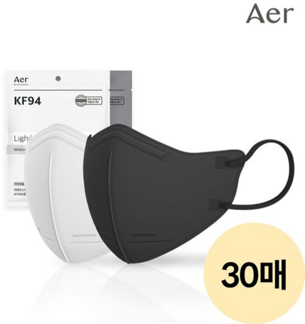 스탠다드 라이트핏 KF94 새부리형 컬러 마스크 30매, 화이트