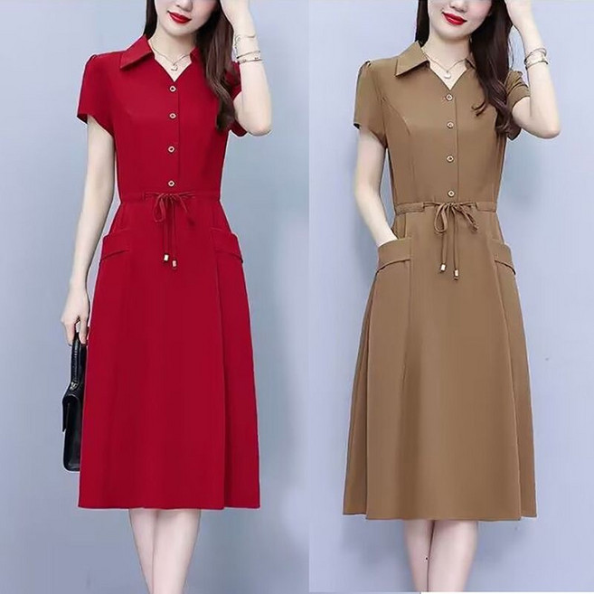 SALE-NEW 여름원피스 카라여성 원피스 오피스룩 셔츠원피스 빅사이즈원피스 카라원피스 여성오피스룩 캐주얼원피스 슬림핏 소프트 원단 5XL