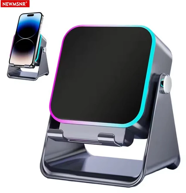 (업그레이드) 5 in 1 자동 유도 무선 인덕션 스피커 8 RGB 조명 휴대폰 거치대 서라운드 블루투스 홀더, 02 black