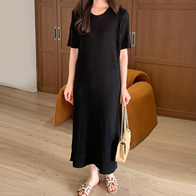 마이쏭 여성 빅사이즈 루즈핏 니트원피스 티미드골지니트반팔롱원피스