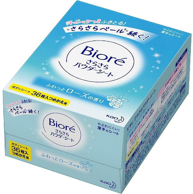 일본 비오레 사라사라 스무스 파우더 시트 로즈향 리필 36매, 1개