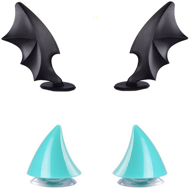 헬멧 장식 액세사리 왕관 악마뿔 리본 지느러미, 민트, 1세트, 미니악마뿔 날개색상랜덤