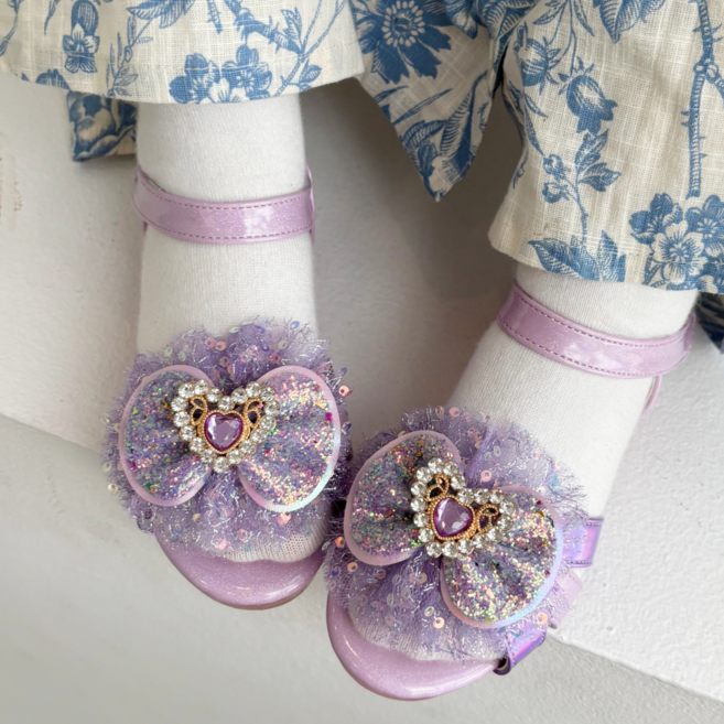 FROMBEBE 여아용 베시 스팽글 하트 LED 샌들