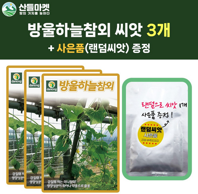 산들마켓 방울하늘참외 씨앗 10립 덩쿨성 미니참외씨 종자 3개+랜덤씨앗1개 증정, 1개
