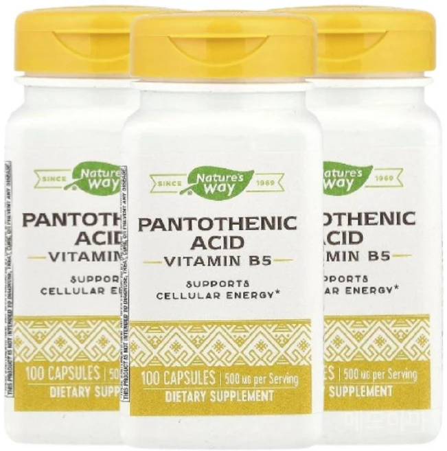 네이처스웨이 판토텐산 판토테닉 500mg 100캡슐 3개 비타민B5 Pantothenic, 100정 - 쿠팡