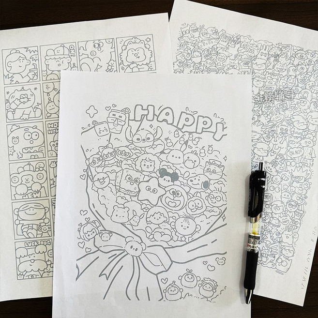 摸魚線條控筆練習線稿紙 簡筆畫圖稿 上班解壓臨摹圖紙, 1個, 圖案豐富不重復【難度不等】全套18張【線條解壓畫】