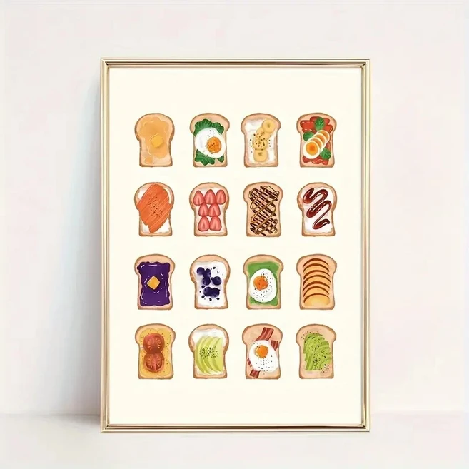 아트 프린트 캔버스 페인팅 포스터 그림 거실 침실 어른 방 홈 데코 모던 키친 빵과 샌드위치 벽 장식, 01 T80680-02