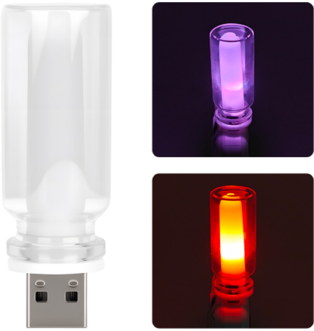 차량 LED 유리관 로멘틱 USB 무드등 채홍 조명 usb 풋등, 2개, 다채로운