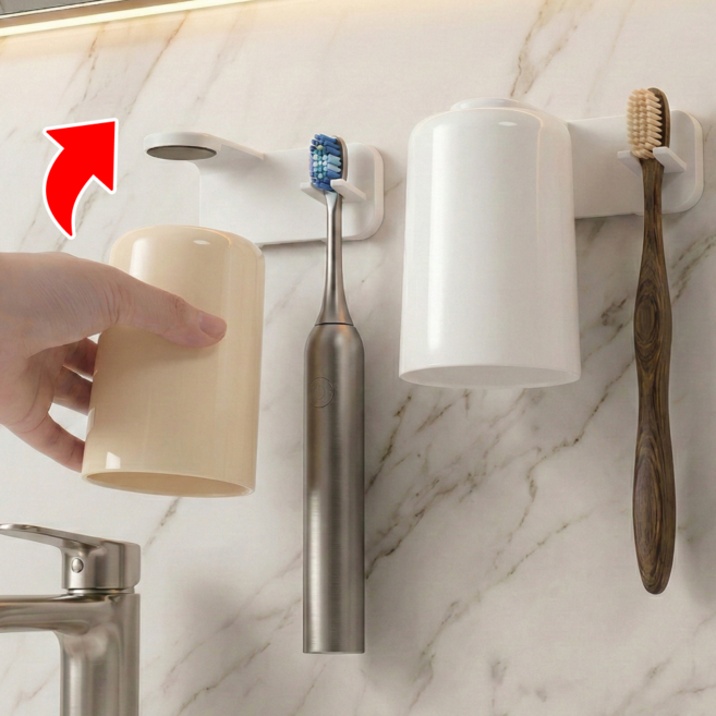 노브픽즈 물때 걱정없는 무타공 거꾸로 자석 양치컵 세트, 베이지, 1개