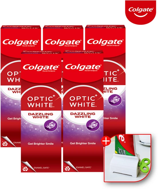 콜게이트 미국 미백 화이트닝 충치 불소치약 옵틱화이트 다즐링 100gx5개+치약짜개, 5개, 100g - 쿠팡