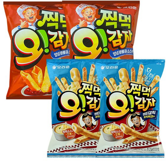 오리온 찍먹 오감자 2종 (양념바베큐소스맛 136g+버터갈릭감자튀김맛 115g), 2세트, 251g