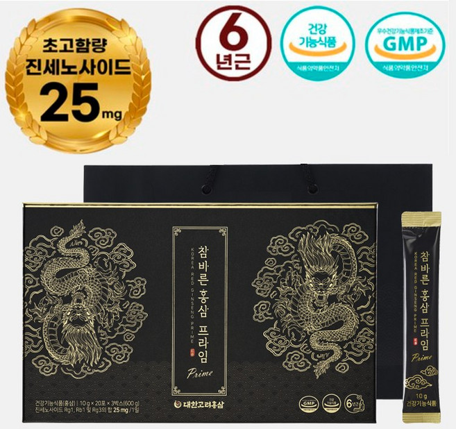 참바른홍삼 프라임 60포 (진세노사이드 25mg 고함량 홍삼스틱), 600g, 1개