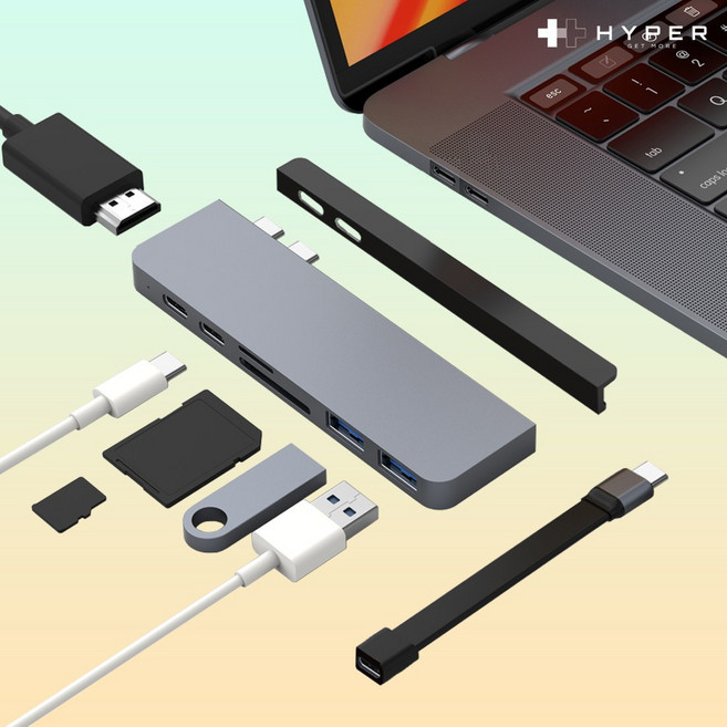 하이퍼드라이브 7in2 USB-C 멀티허브 도킹스테이션 4K HDMI 100W PD충전 맥북/노트북 호환 (HD28C), 실버, 1개