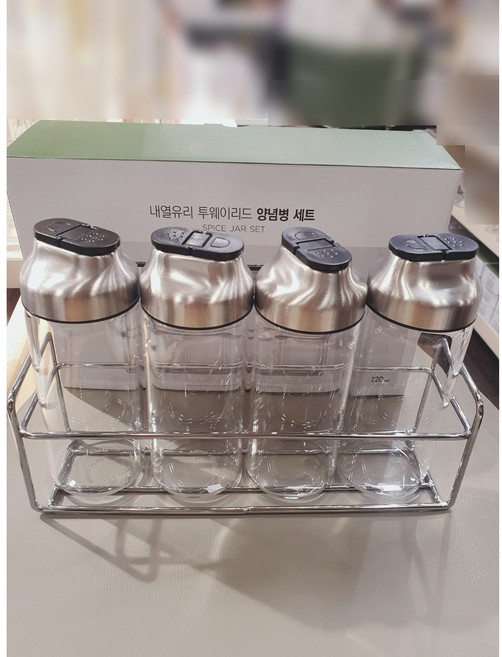 모던하우스 내열유리 소금후추통 220ml 4P세트 KC0725007, 양념병4P+렉, 1개