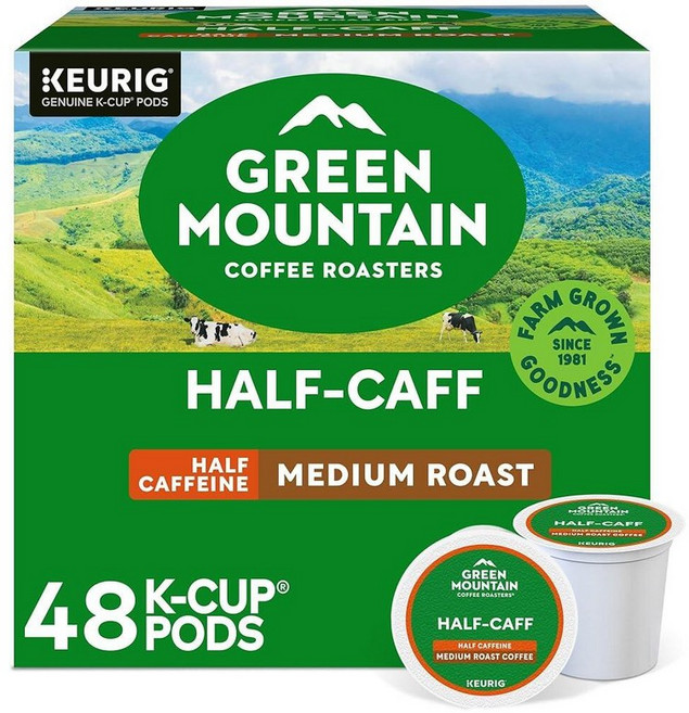 Green Mountain Coffee Roasters Half Caff Keurig 1인용 K컵 포드 미디엄 로스트 커피 12개입 240088