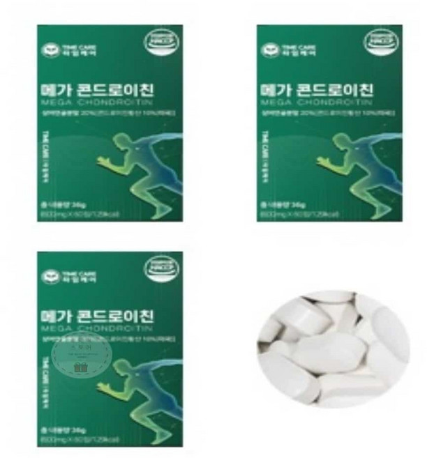 메가 콘드로이친 콘드로이친황산 상어연골분말 치커리 추출분말 해조 칼슘 초록입홍합분말 보스웰리아추출분말 밀크칼슘 히알루론산, 3개, 60정