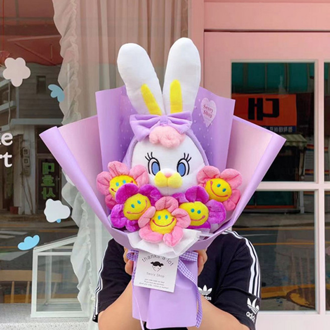 생일선물 인형꽃다발 졸업식 재롱잔치 리코후드 인형꽃다발 재롱잔치 학예회꽃다발, 1개, 보라, 420mm