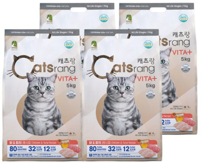 캐츠랑 전연령 고양이 비타플러스 건식사료, 닭+참치, 5kg, 4개