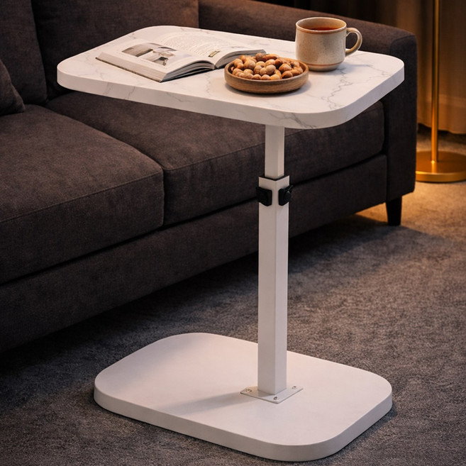 앞날창창 높이조절 쇼파 침대 사이드 테이블, 화이트 대리석