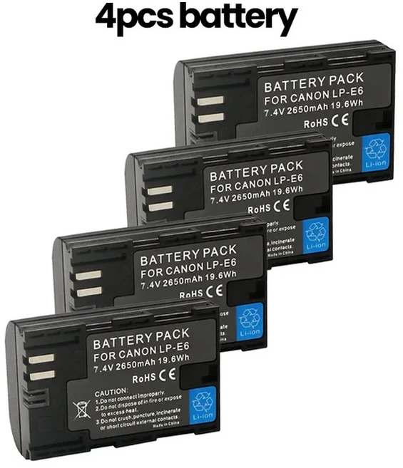 캐논 카메라용 LP-E6 2650mAh 7.4V 배터리 또는 LED 듀얼 충전기 (EOS 5D Mark II 2 3 6D R XC10 호환), 1개, 05 4pcs