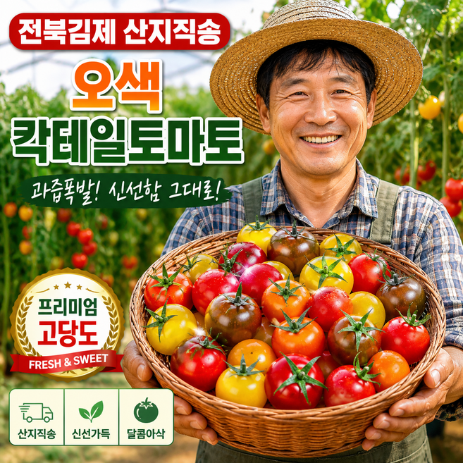 [전북김제] 오색칵테일토마토 달콤 신선 산지직송, 1박스, 2kg
