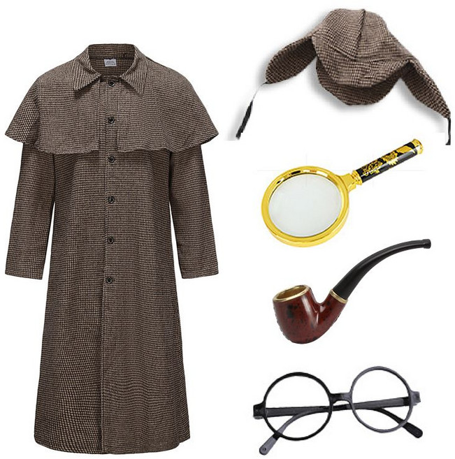 탐정옷 복고 탐정 코스튬 코스프레 모자 코트 소품 세트 할로윈 연극 졸업사진 의상