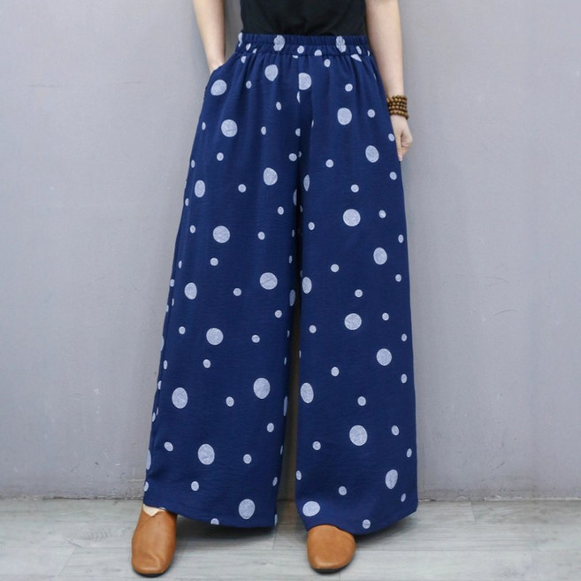 쁘띠꼬모 여성 와이드 팬츠 도트 밴딩 허리 루즈핏 일자 팬츠 편안한 GX1032903