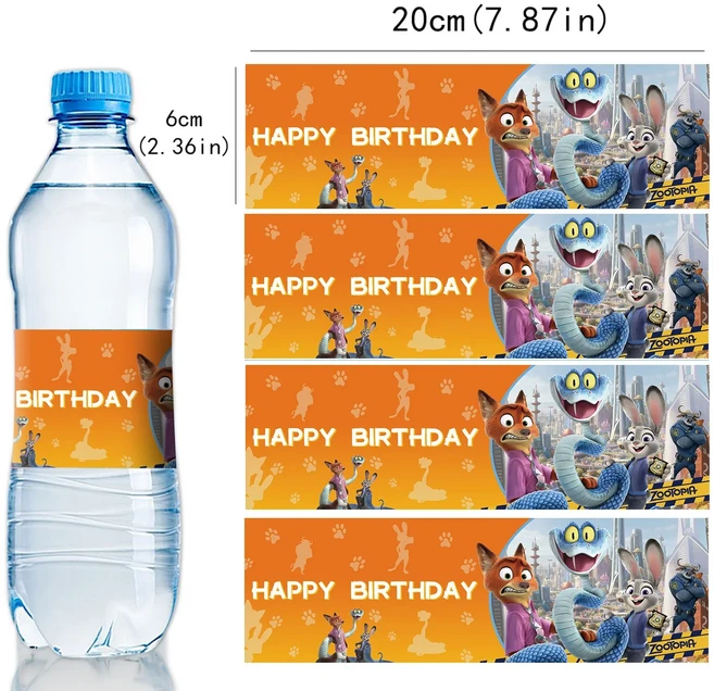 주토피아 닉과 주디 파티 장식 일회용 식기 세트 테이블보 배너 케이크 토퍼 풍선 생일 용품, 32 10pcs Bottle Sticker