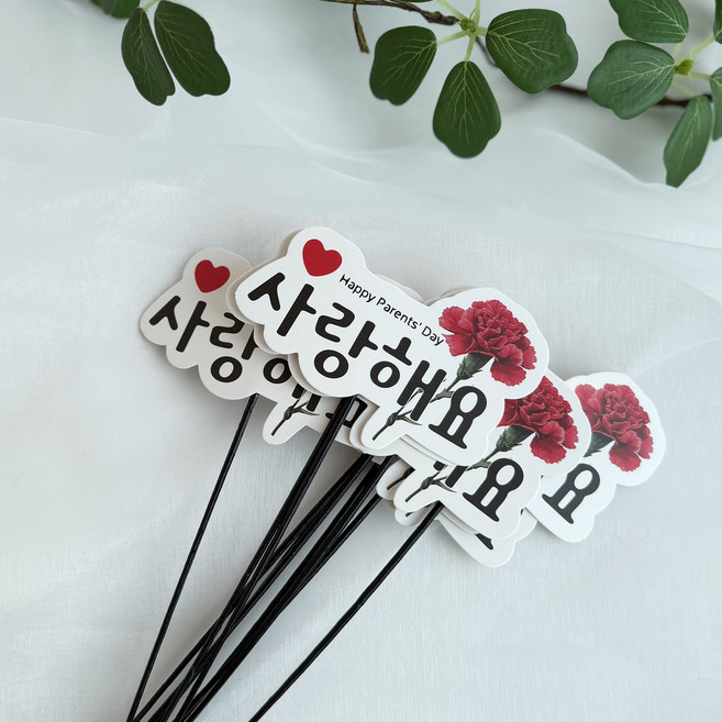 카네이션 사랑해요 페이퍼픽 꽃다발픽 화분픽 꽃바구니픽 10개, 화이트