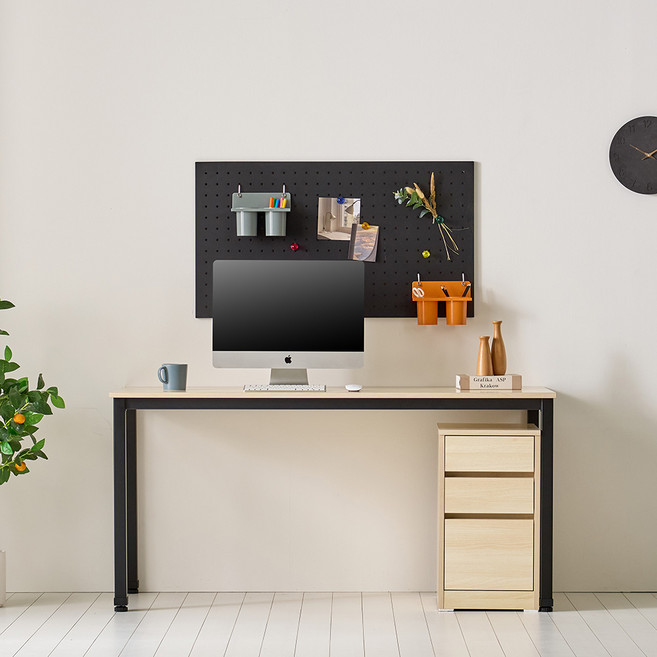 데스크 사무용 철제 일자 책상 1500, 블랙/워시