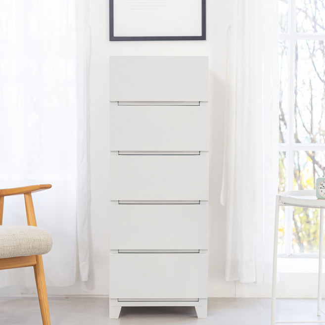 더채움 캔버스 플라스틱 서랍장, 화이트, 5단