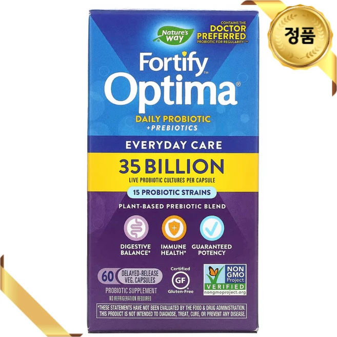 네이처스웨이 포티파이 옵티마 데일리 프로바이오틱 350억 CFU 유산균 60 베지캡슐, 1개, 60정 - 쿠팡