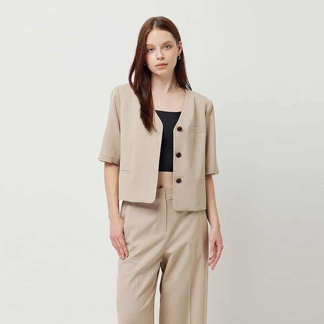 공식 린넨 라이크 브이넥 자켓_SAJKE8531BG