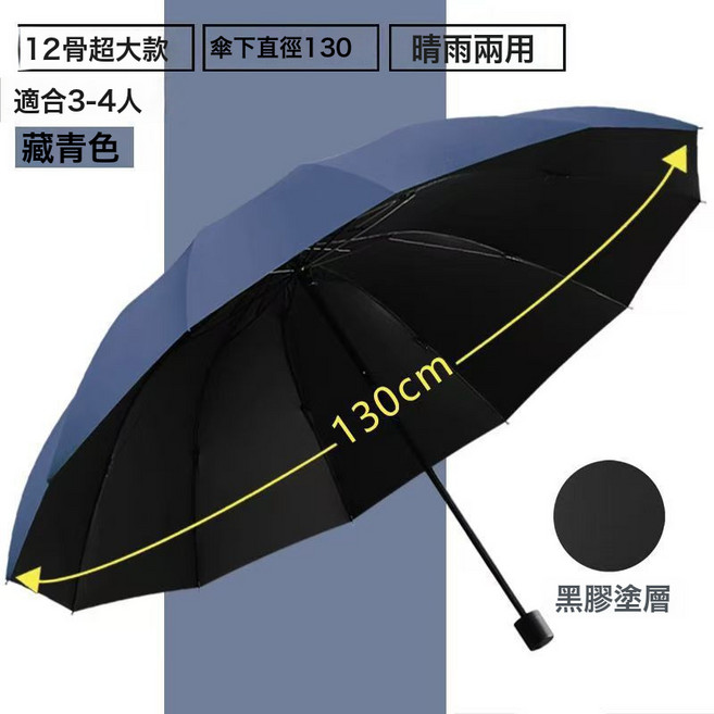 12骨超大號雨傘加大加固耐用黑膠遮陽防防曬太陽傘晴雨用抗風摺疊
