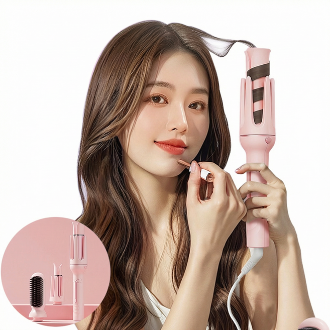 BLACK K7 3in1 전자동고데기 매직기 4단 온도조절 오토 헤어 웨이브 롤 고데기 32mm, MF-388, 핑크