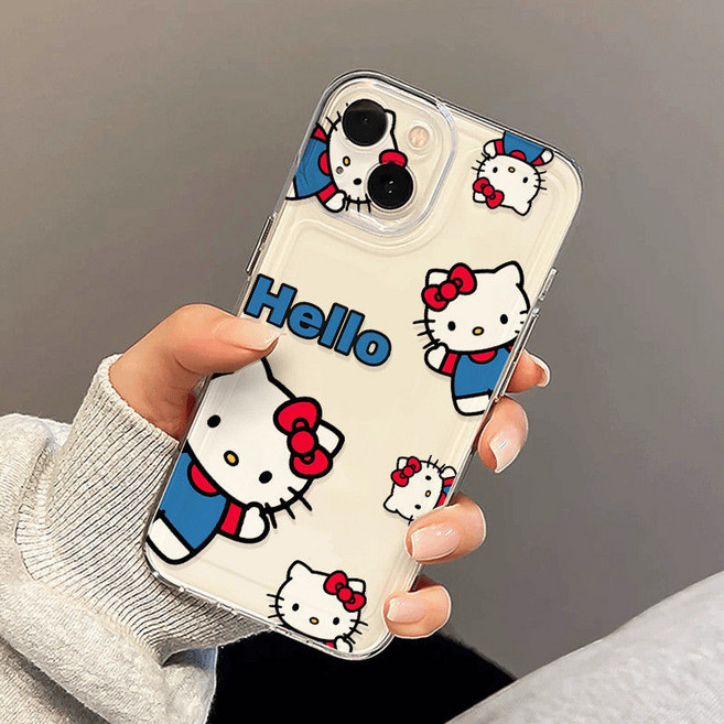 해피해피 아이폰 심플프로 안녕키티 레드블루 심플투명 호환케이스