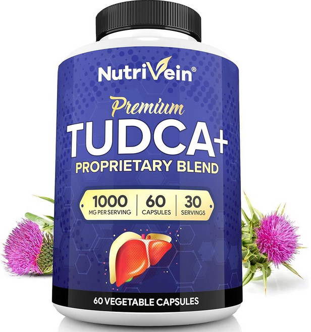 Nutrivein 프리미엄 TUDCA+ 간 지원 보충제 1000mg - 30일 분량 (60캡슐): TUDCA 간 건강을 위한 담즙염 보충제, 1개, 60