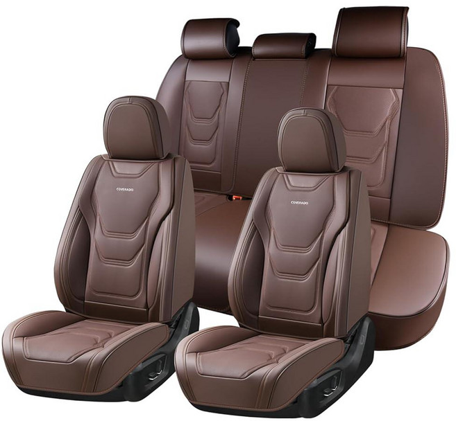 Coverado Car Seat Covers Covers for Cars 5 Seats Full Set Protector Waterproof Nappa Leather Cu, 풀 세트, 브라운