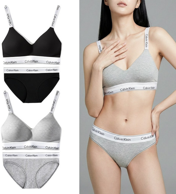 [전국무료배송] 캘빈클라인 여성 언더웨어 아이콘 코튼 모달 브라렛 + 비키니 팬티 세트