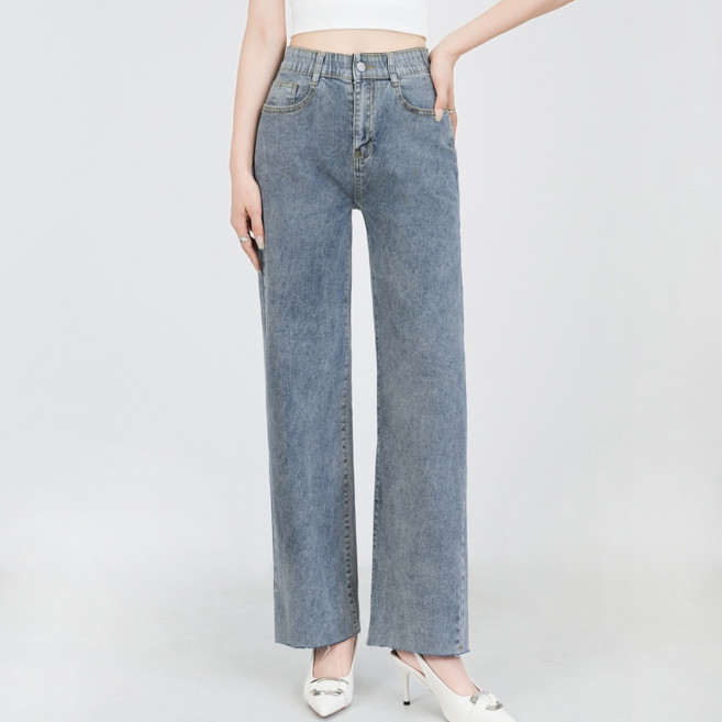 리치블랑 여성 사방스판 허리밴딩 슬림 와이드 청바지 (2단기장)