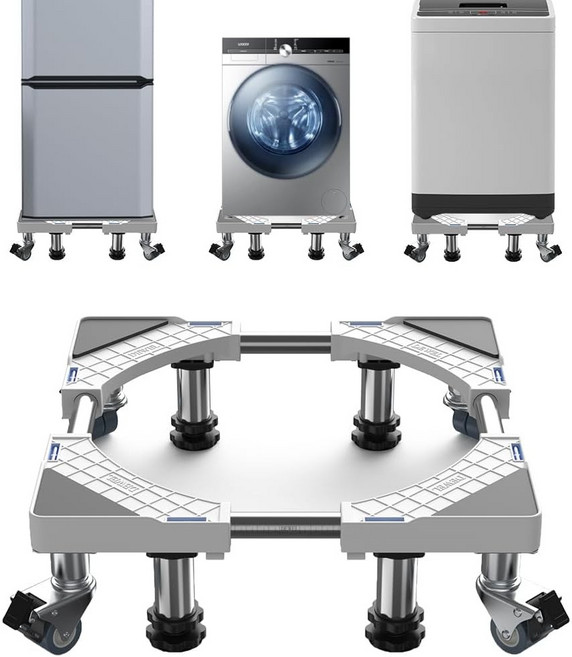이동식 세탁기 받침대 높이조절 미끄럼방지 진동흡수 캐스터바퀴 원룸 필수 청소편리, 1개, JS-DJ-081-WH