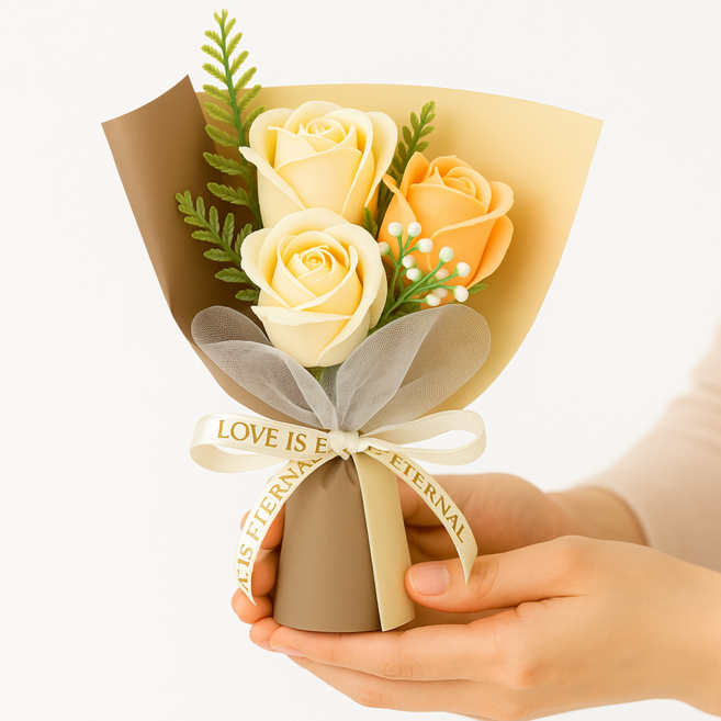 유니팡 3색 장미 미니 비누 기념일 생일 선물 꽃다발, 1개, 오렌지