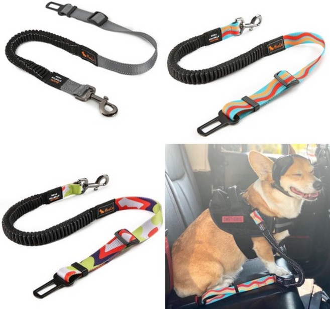 LTDO 차량용 충격흡수 강아지안전벨트 중형견 대형견 애견 목줄 리드줄걸이 하네스 안전띠, 3 - 레드／네이비믹스, 1개