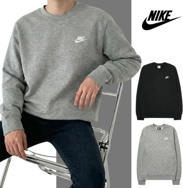 [당일발송] 나이키 NIKE 맨투맨 블랙 그레이 긴팔 티셔츠 NSW 프렌치테리 로고 스포네틱