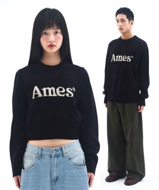 아메스 월드와이드 amesworldwide BASIC PULLOVER KNIT NAVY